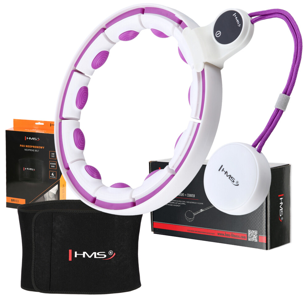 Súprava masážna hula hoop so závažím HHM17 a zoštíhľujúceho pásu BR163 biela/fialová