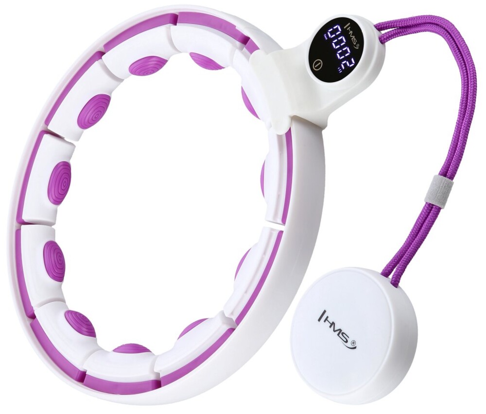 Masážna hula hoop HHM17 so závažím, magnetmi a počítadlom biela/fialová