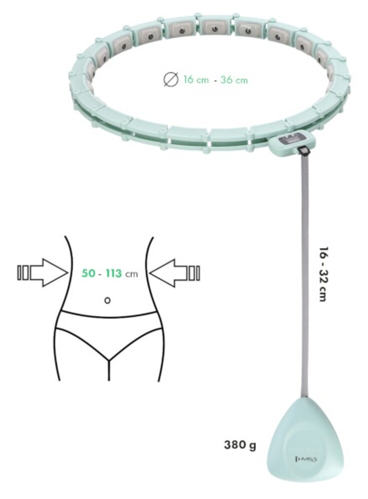 Masážní hula hoop HHM14 se závažím a počítadlem zelená