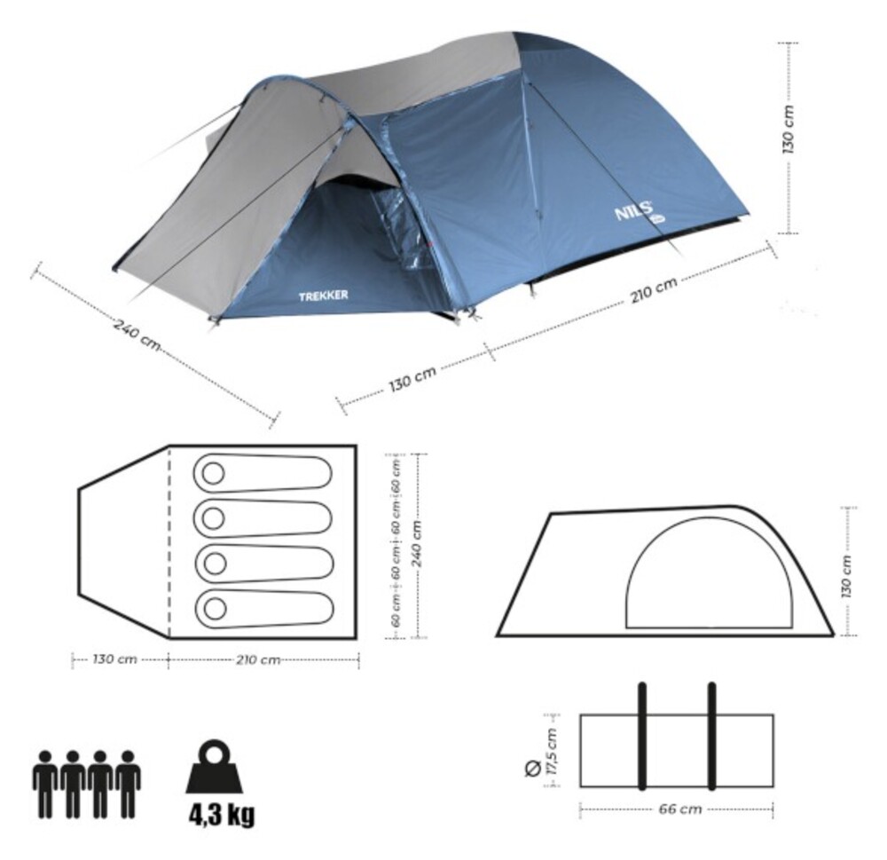 Turistický stan NILS Camp NC6012 Trekker modro-šedý