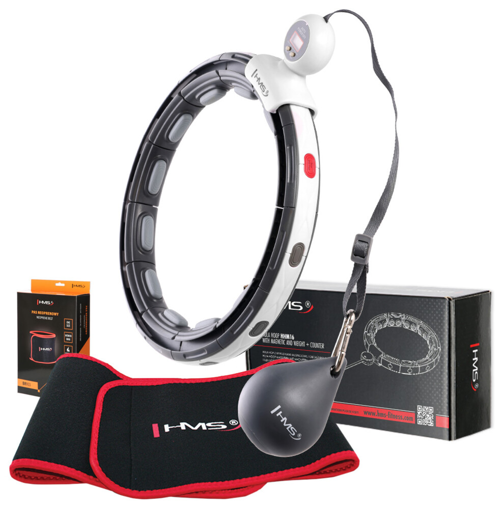 Sada masážní hula hoop HHM15 černá se závažím, magnety a počítadlem a zeštíhlujícího pásu BR163