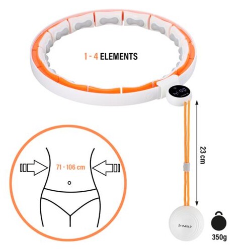 Masážna hula hoop HHM21 so závažím, magnetmi a počítadlom biela/oranžová