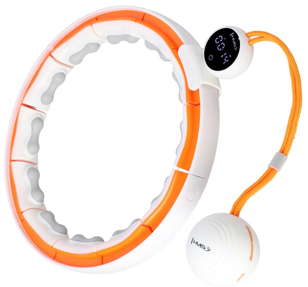 Masážna hula hoop HHM21 so závažím, magnetmi a počítadlom biela/oranžová