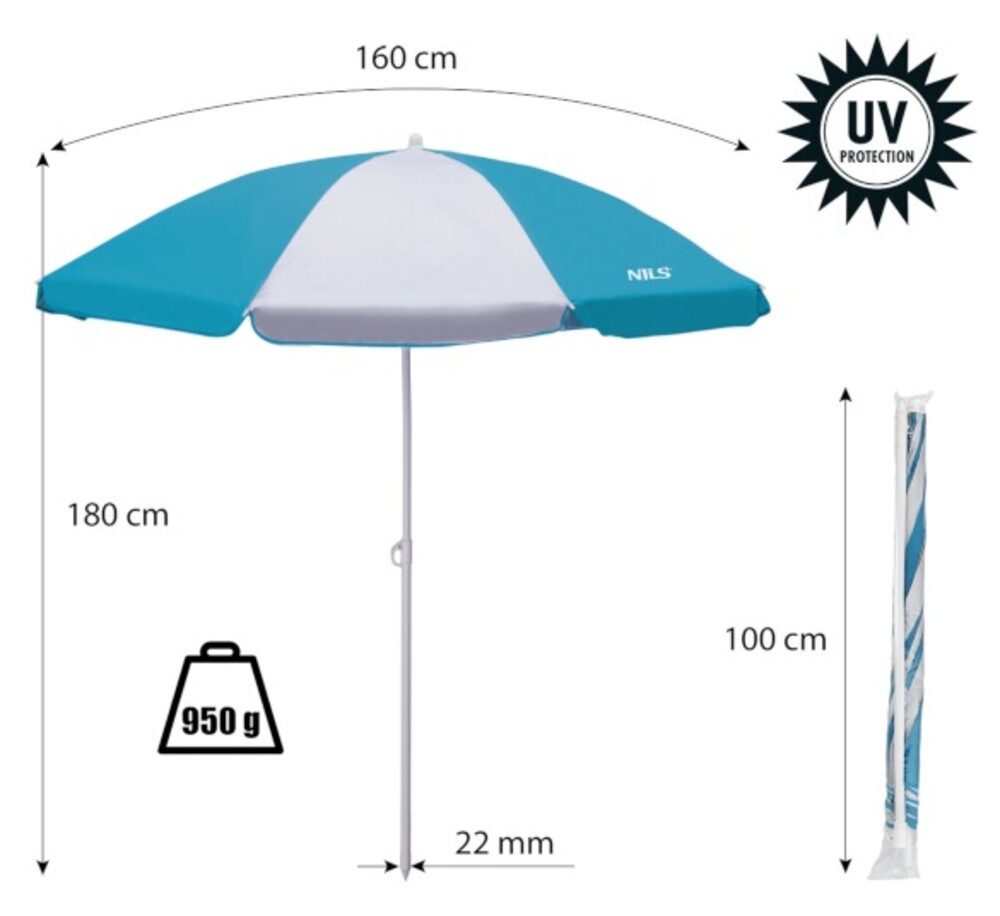 Slnečník NILS Camp NC7813 160 cm sv.modrý
