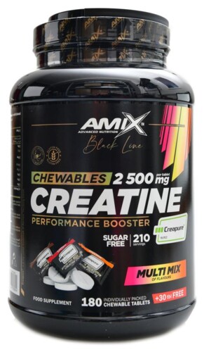 Black line Creatine creapure 2500mg chewable tabs zero sugar 210 tablet multiflavors