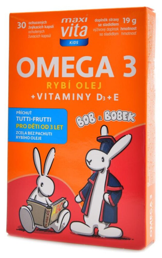 MaxiVita kids omega 3 + vitamíny D3 a E 30kapslí