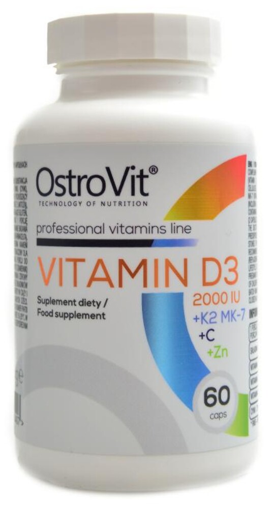 Vitamin D3 2000 IU + K2  MK-7 + vit C + Zinc 60 kapslí