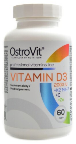 Vitamin D3 2000 IU + K2  MK-7 + vit C + Zinc 60 kapslí