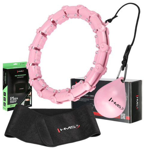 Sada ružovej masážnej Hula Hoop so závažím HHW11 a zoštíhľujúceho bedrového pásu BR163 PLUS SIZE