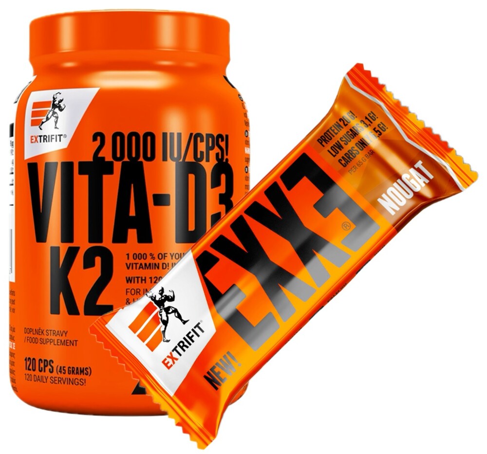 AKCE Vita-D3K2 2000 IU/CPS 120 cps + ZDARMA Exxe Bar 65 g