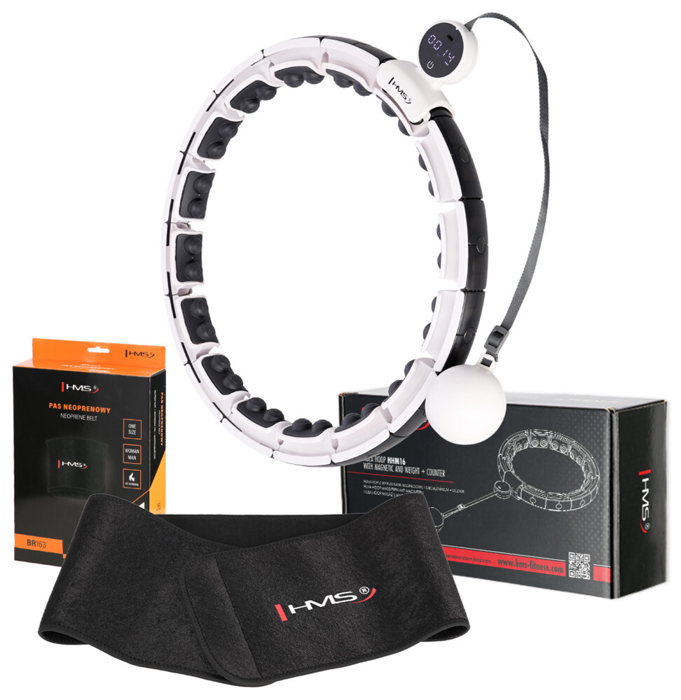Sada masážní hula hoop HHM16 se závažím, magnety a počítadlem a zeštíhlujícího pásu BR163