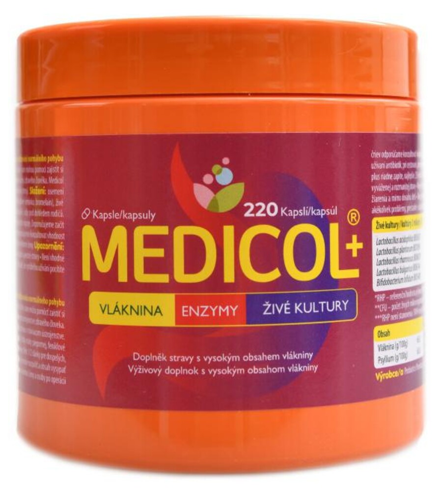 Medicol plus vláknina + živé kultury + trávící enzymy 220 kapslí