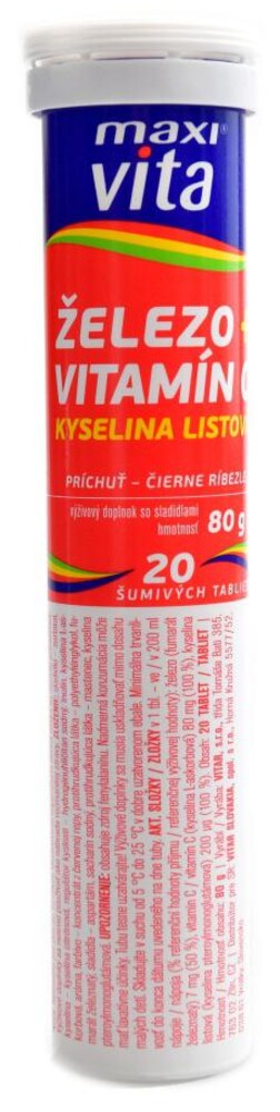 MaxiVita železo + vitamin C 20 šumivých tablet