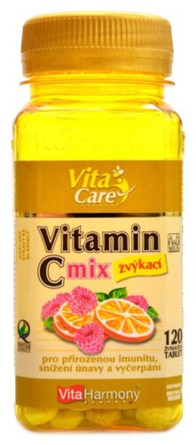 Vitamín C 100mg MIX pomeranč malina 120 žvýkacích tablet